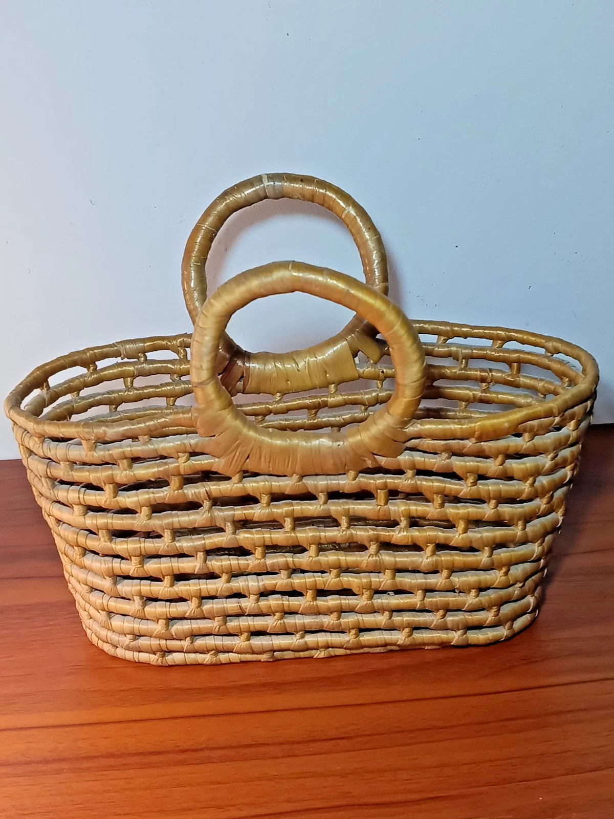 Handmade Vintage Natural Fiber Woven Weaved Top Handle Tote Bag