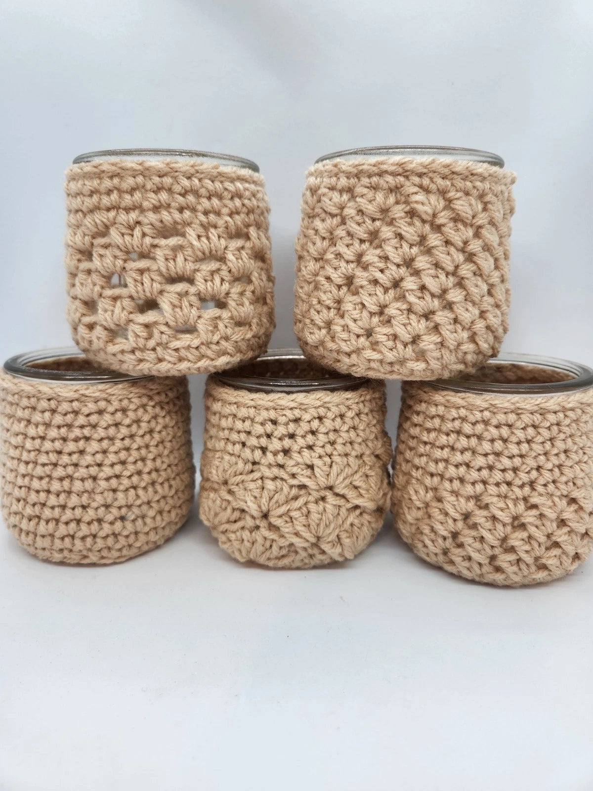 Handmade Crochet Covers for Oui Yogurt Jars – Set of 5 | Candle Holder, Succulent Pot & Catchall