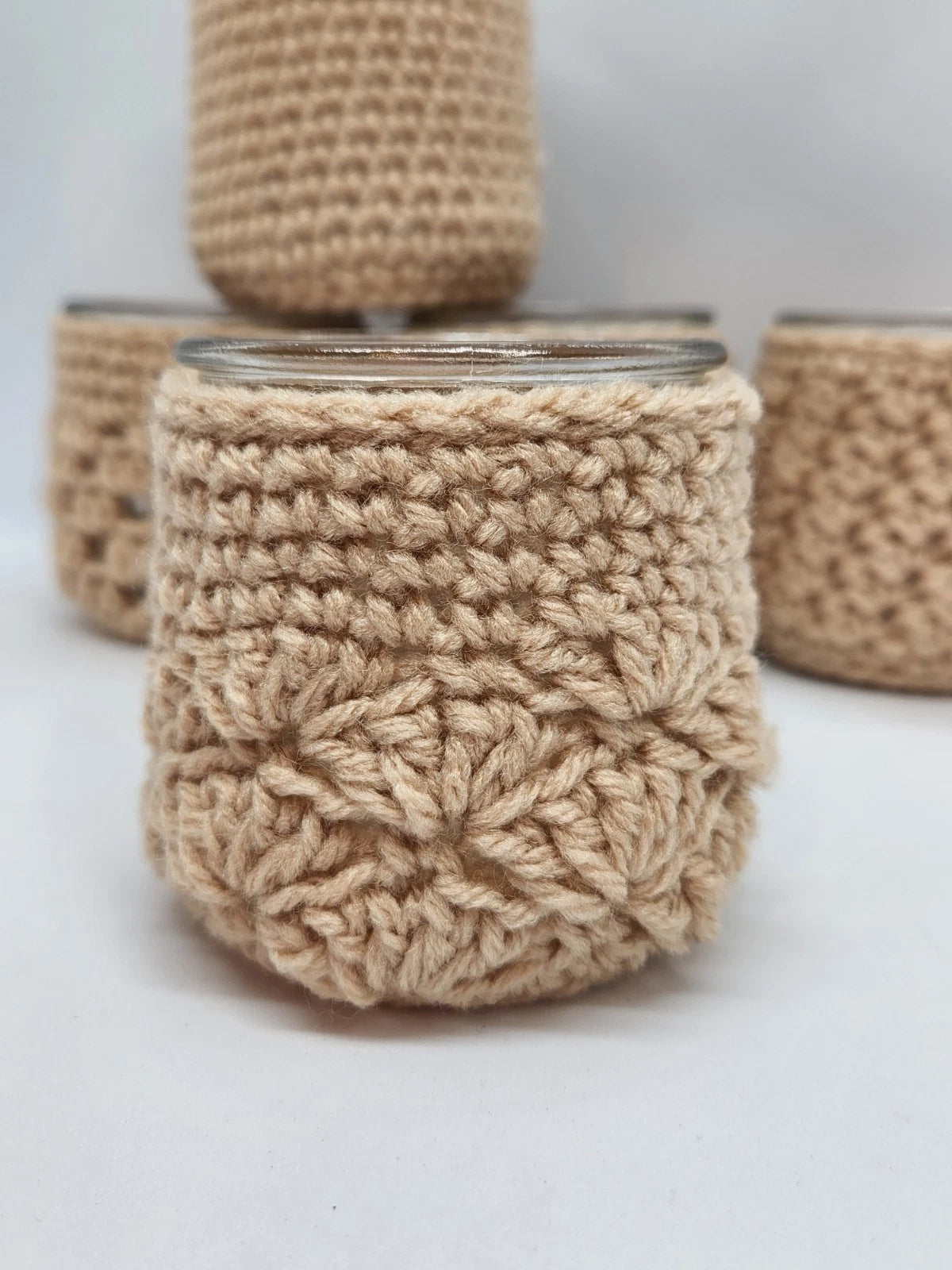 Handmade Crochet Covers for Oui Yogurt Jars – Set of 5 | Candle Holder, Succulent Pot & Catchall