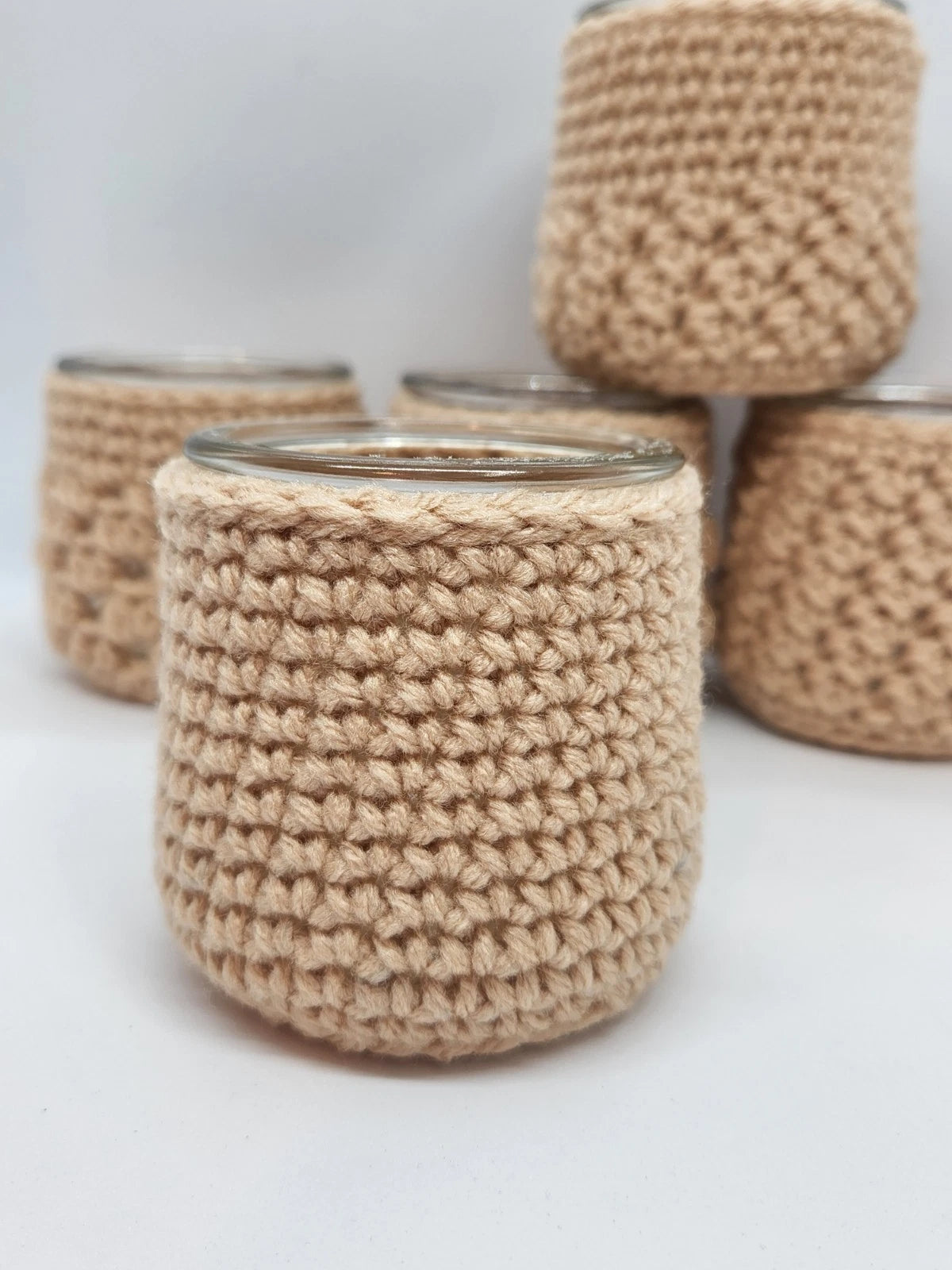 Handmade Crochet Covers for Oui Yogurt Jars – Set of 5 | Candle Holder, Succulent Pot & Catchall