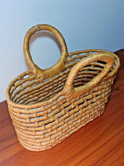 Handmade Vintage Natural Fiber Woven Weaved Top Handle Tote Bag