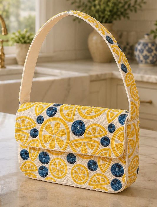 Handmade Beaded Lemon & Blueberry Summer Bag