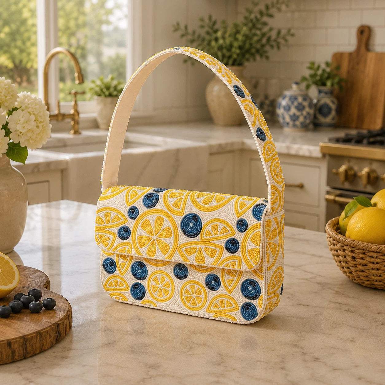 Handmade Beaded Lemon & Blueberry Summer Bag