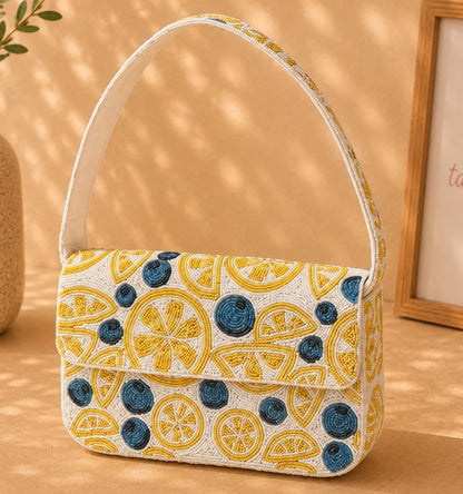 Handmade Beaded Lemon & Blueberry Summer Bag