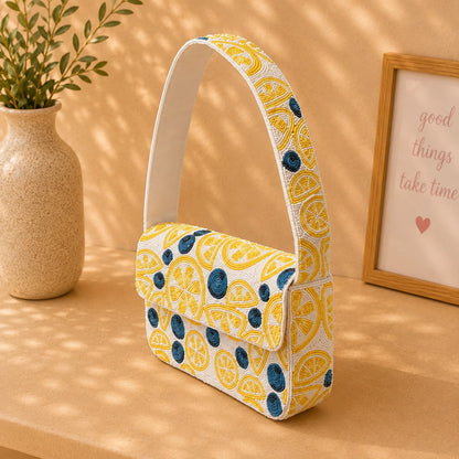 Handmade Beaded Lemon & Blueberry Summer Bag