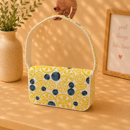 Handmade Beaded Lemon & Blueberry Summer Bag