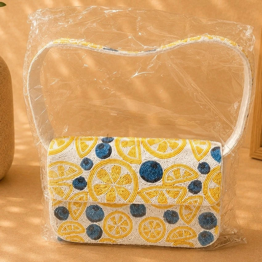 Handmade Beaded Lemon & Blueberry Summer Bag