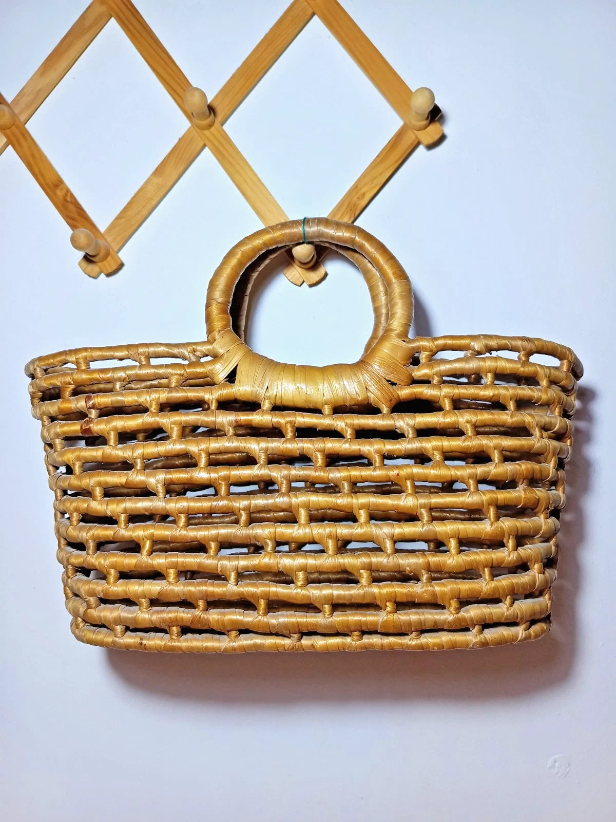 Handmade Vintage Natural Fiber Woven Weaved Top Handle Tote Bag