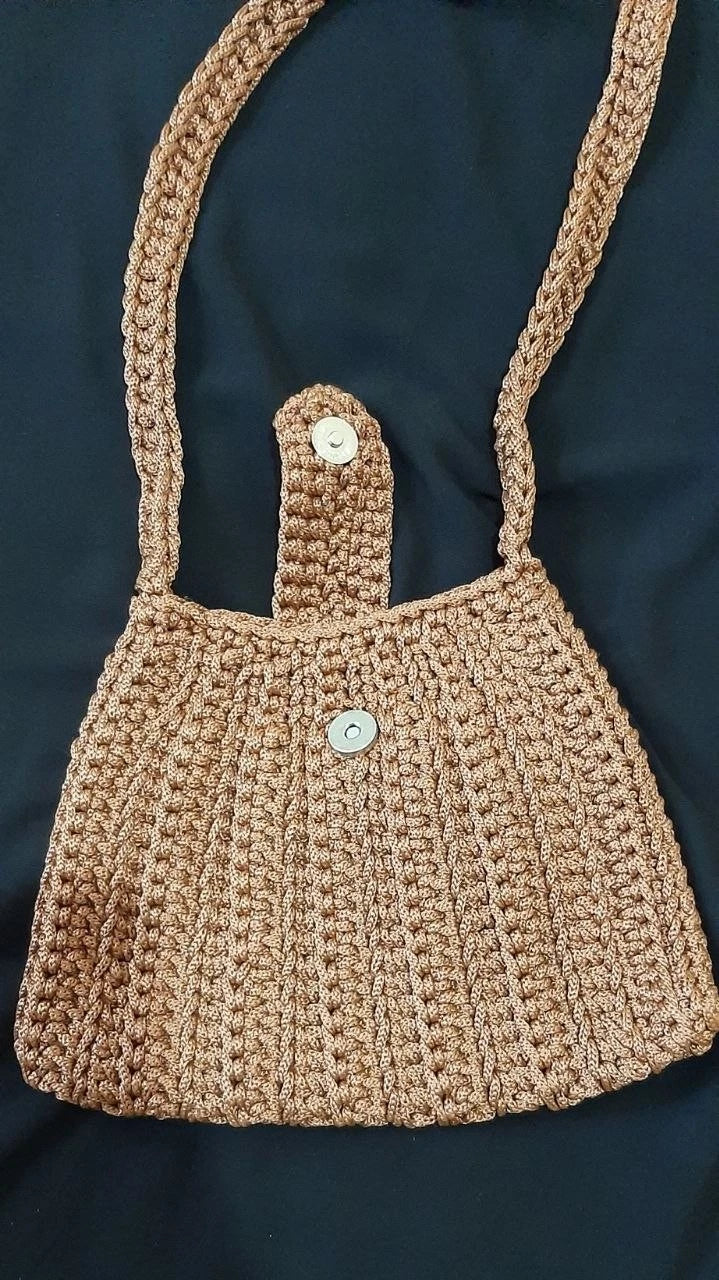 Handmade Boho Crochet Shoulder Bag for Women – Woven Knitted Purse in Beige