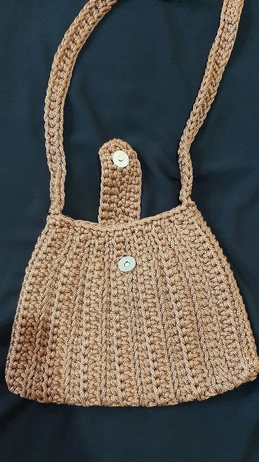 Handmade Boho Crochet Shoulder Bag for Women – Woven Knitted Purse in Beige