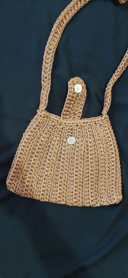 Handmade Boho Crochet Shoulder Bag for Women – Woven Knitted Purse in Beige