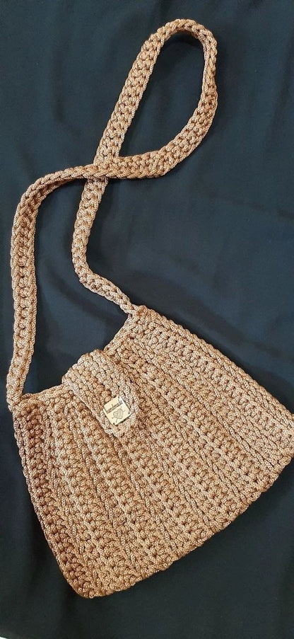 Handmade Boho Crochet Shoulder Bag for Women – Woven Knitted Purse in Beige