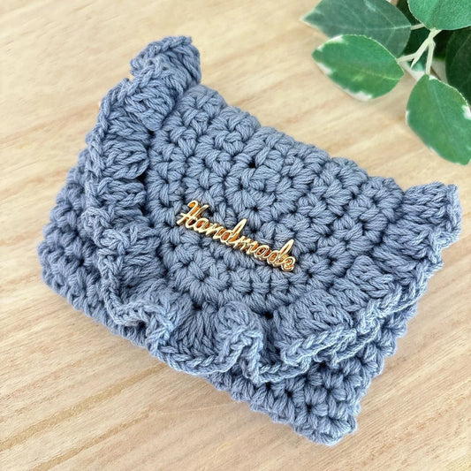 Handmade Frill Card Case in Dusty Blue – Crochet Simple Card Case Gift