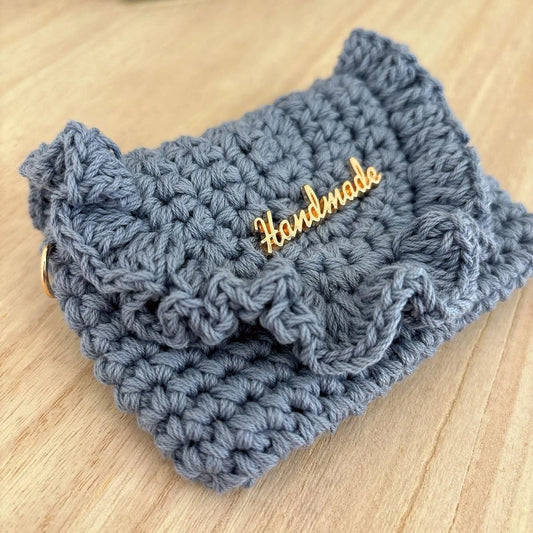 Handmade Frill Card Case in Dusty Blue – Crochet Simple Card Case Gift