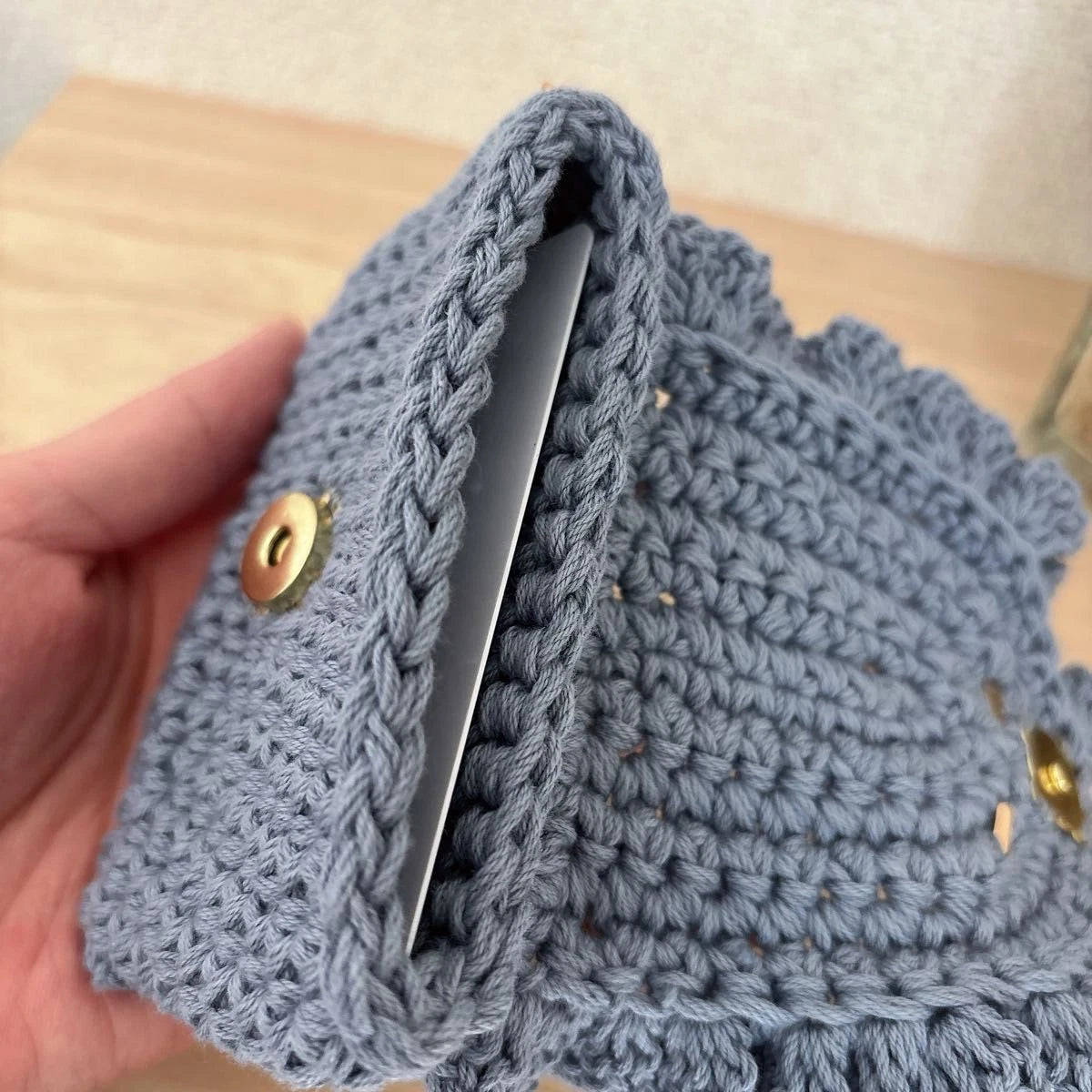 Handmade Frill Card Case in Dusty Blue – Crochet Simple Card Case Gift