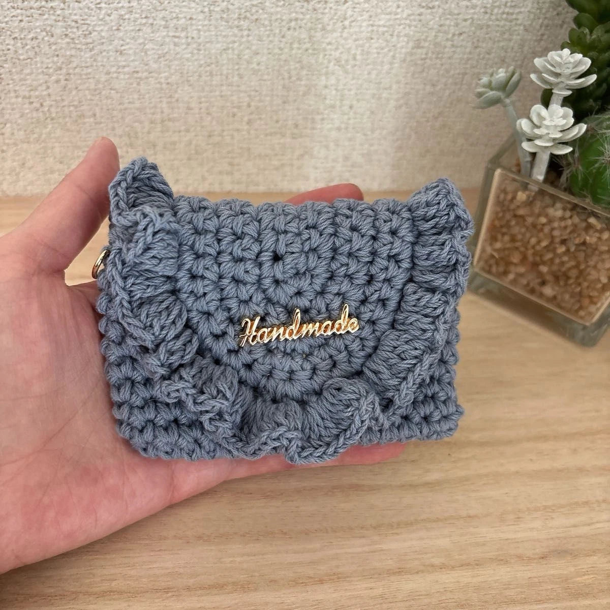 Handmade Frill Card Case in Dusty Blue – Crochet Simple Card Case Gift