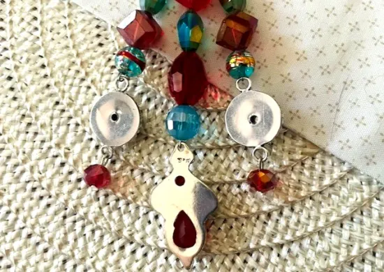 Picture of Handmade Beaded Purse Charm – Garnet Red & Rainbow Titanium Bag Accessory – One of a Kind Artisan Keychain