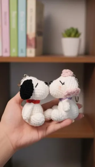 Picture of Handmade Crochet Snoopy & Fifi Plush Keychain – Cute Couple Bag Charm – Soft Amigurumi Key Ring