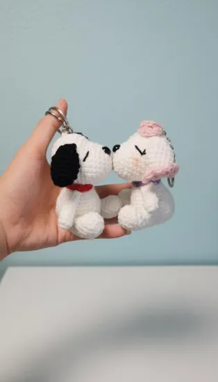 Picture of Handmade Crochet Snoopy & Fifi Plush Keychain – Cute Couple Bag Charm – Soft Amigurumi Key Ring