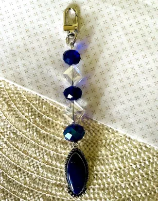 Picture of Handmade Blue Lapis Beaded Bag Charm – Artisan Purse Accessory – One of a Kind Keychain