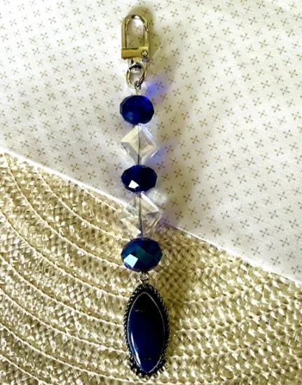 Picture of Handmade Blue Lapis Beaded Bag Charm – Artisan Purse Accessory – One of a Kind Keychain