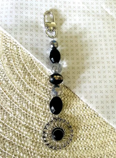 Picture of Handmade Black Onyx Bag Charm – Silver Artisan Purse Accessory – One of a Kind Keychain