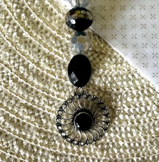 Picture of Handmade Black Onyx Bag Charm – Silver Artisan Purse Accessory – One of a Kind Keychain