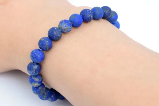 Picture of 7-8MM Matte Blue Lapis Lazuli Bracelet – Natural Gemstone Bead Stretch Bracelet Handmade Jewelry Gift