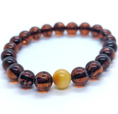 Picture of Amber Bracelet Natural Baltic 9MM Round Cognac Beads Stretch Bracelet Handmade Jewelry