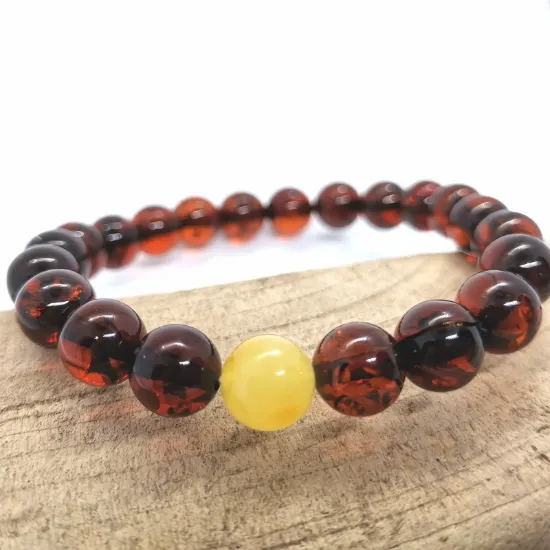 Picture of Amber Bracelet Natural Baltic 9MM Round Cognac Beads Stretch Bracelet Handmade Jewelry