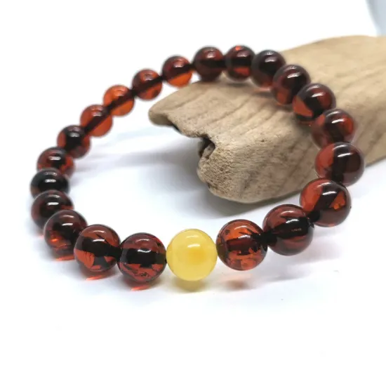 Picture of Amber Bracelet Natural Baltic 9MM Round Cognac Beads Stretch Bracelet Handmade Jewelry
