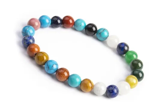 Picture of 7-8MM Mixed Stone Bracelet AAA Round Natural Bead Stretch Bracelet for Women & Men