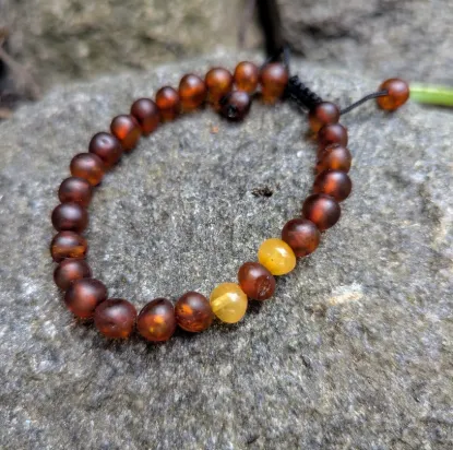 Picture of Baroque Amber Bead Bracelet Adjustable Natural Cognac Beads Unisex Handmade Jewelry Gift