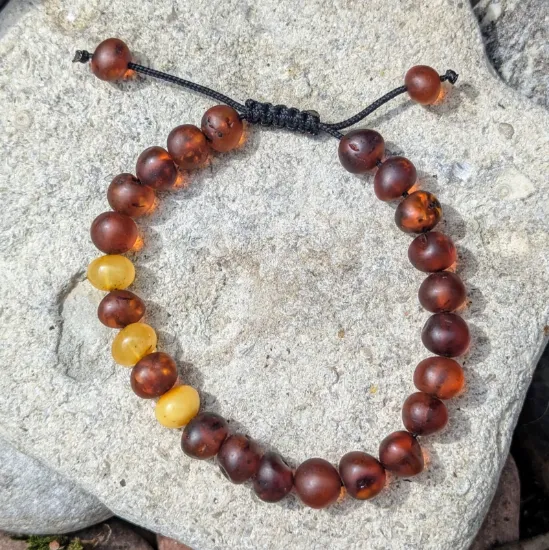 Picture of Baroque Amber Bead Bracelet Adjustable Natural Cognac Beads Unisex Handmade Jewelry Gift