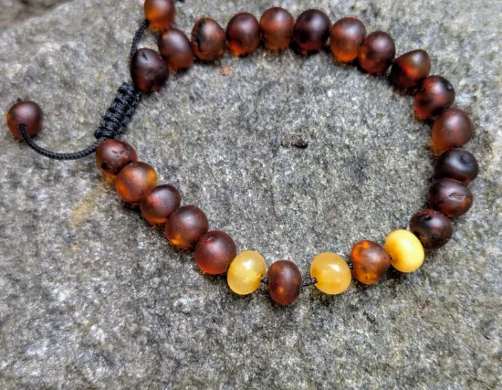 Picture of Baroque Amber Bead Bracelet Adjustable Natural Cognac Beads Unisex Handmade Jewelry Gift