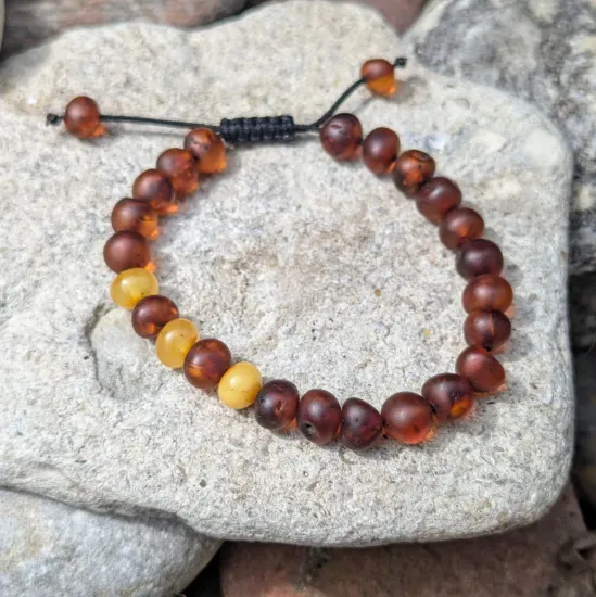 Picture of Baroque Amber Bead Bracelet Adjustable Natural Cognac Beads Unisex Handmade Jewelry Gift