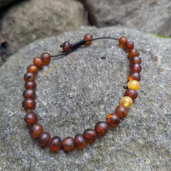 Picture of Baroque Amber Bead Bracelet Adjustable Natural Cognac Beads Unisex Handmade Jewelry Gift