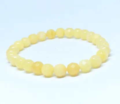 Picture of White Natural Amber Bracelet Elegant Faceted Beads Elastic Stretch Bracelet for Women
