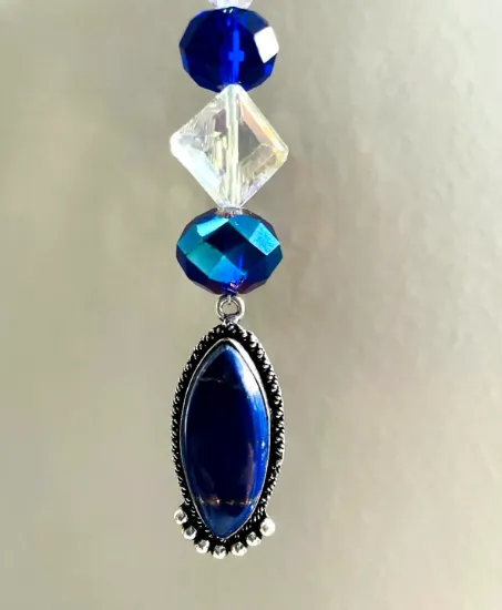 Picture of Handmade Blue Lapis Beaded Bag Charm - Artisan Purse Accessory - One of a Kind Keychain