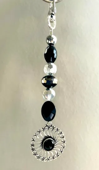 Picture of Handmade Black Onyx Bag Charm - Silver Artisan Purse Accessory - One of a Kind Keychain