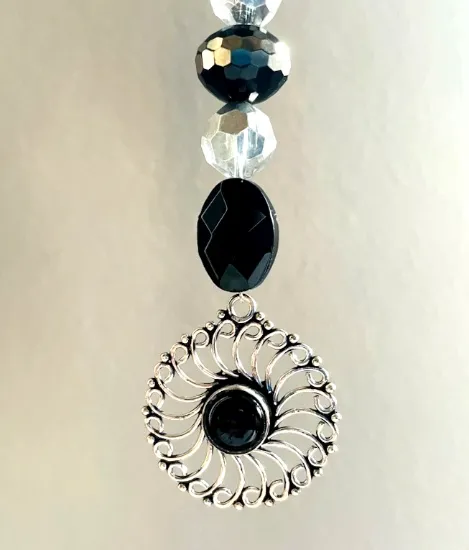 Picture of Handmade Black Onyx Bag Charm - Silver Artisan Purse Accessory - One of a Kind Keychain
