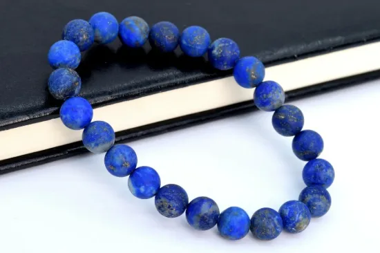 Picture of 7-8MM Matte Blue Lapis Lazuli Bracelet - Natural Gemstone Bead Stretch Bracelet Handmade Jewelry Gift
