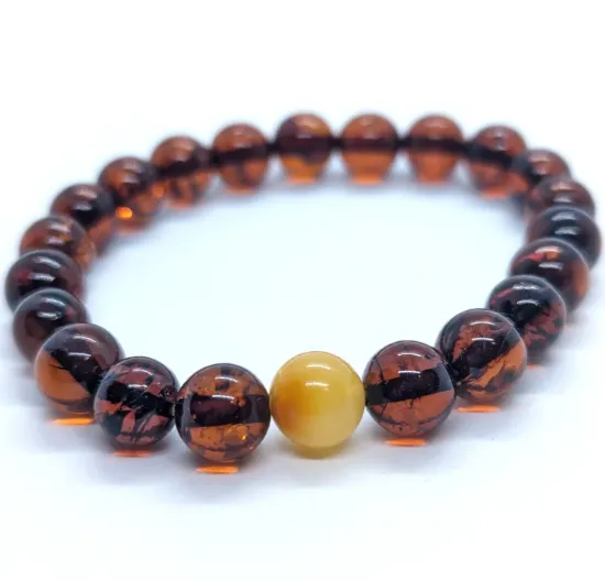 Picture of Amber Bracelet Natural Baltic 9MM Round Cognac Beads Stretch Bracelet Handmade Jewelry