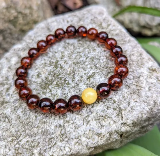 Picture of Amber Bracelet Natural Baltic 9MM Round Cognac Beads Stretch Bracelet Handmade Jewelry