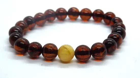 Picture of Amber Bracelet Natural Baltic 9MM Round Cognac Beads Stretch Bracelet Handmade Jewelry