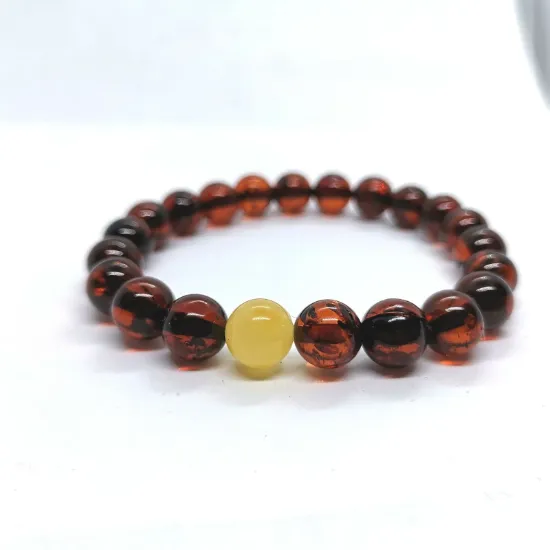 Picture of Amber Bracelet Natural Baltic 9MM Round Cognac Beads Stretch Bracelet Handmade Jewelry