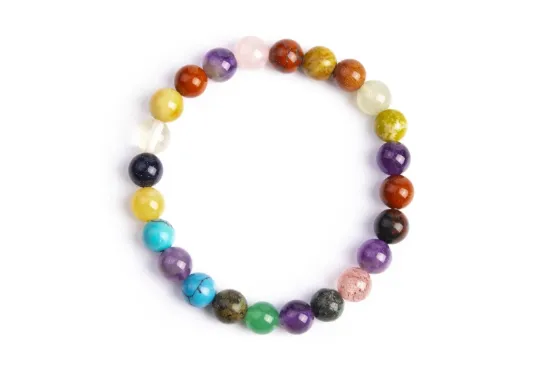Picture of 7-8MM Mixed Stone Bracelet AAA Round Natural Bead Stretch Bracelet for Women & Men
