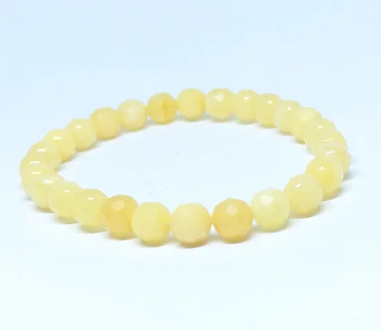 Picture of White Natural Amber Bracelet Elegant Faceted Beads Elastic Stretch Bracelet for Women