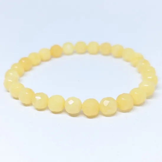 Picture of White Natural Amber Bracelet Elegant Faceted Beads Elastic Stretch Bracelet for Women